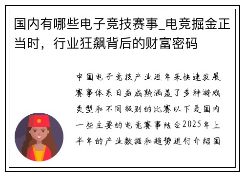 国内有哪些电子竞技赛事_电竞掘金正当时，行业狂飙背后的财富密码